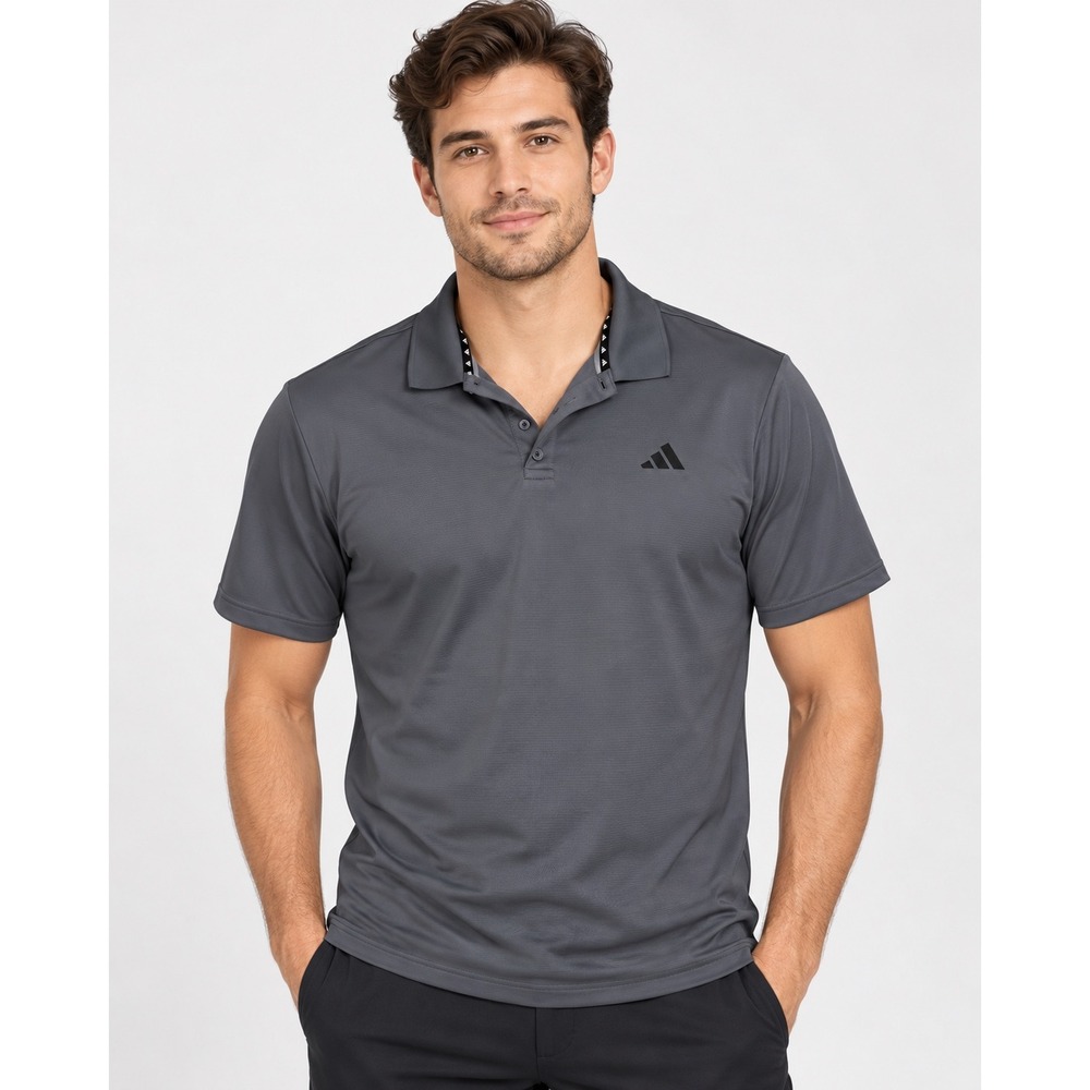 Adidas Men's 2XL Charcoal Gray Performance Golf Polo Black Logo.
